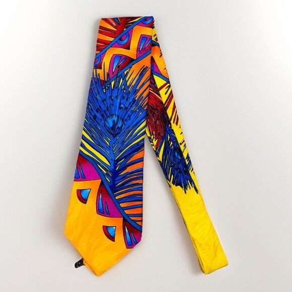 Rush Limbaugh NO BOUNDARIES Imported Silk Necktie Peacock Feathers Abstract 90s - Picture 1 of 4
